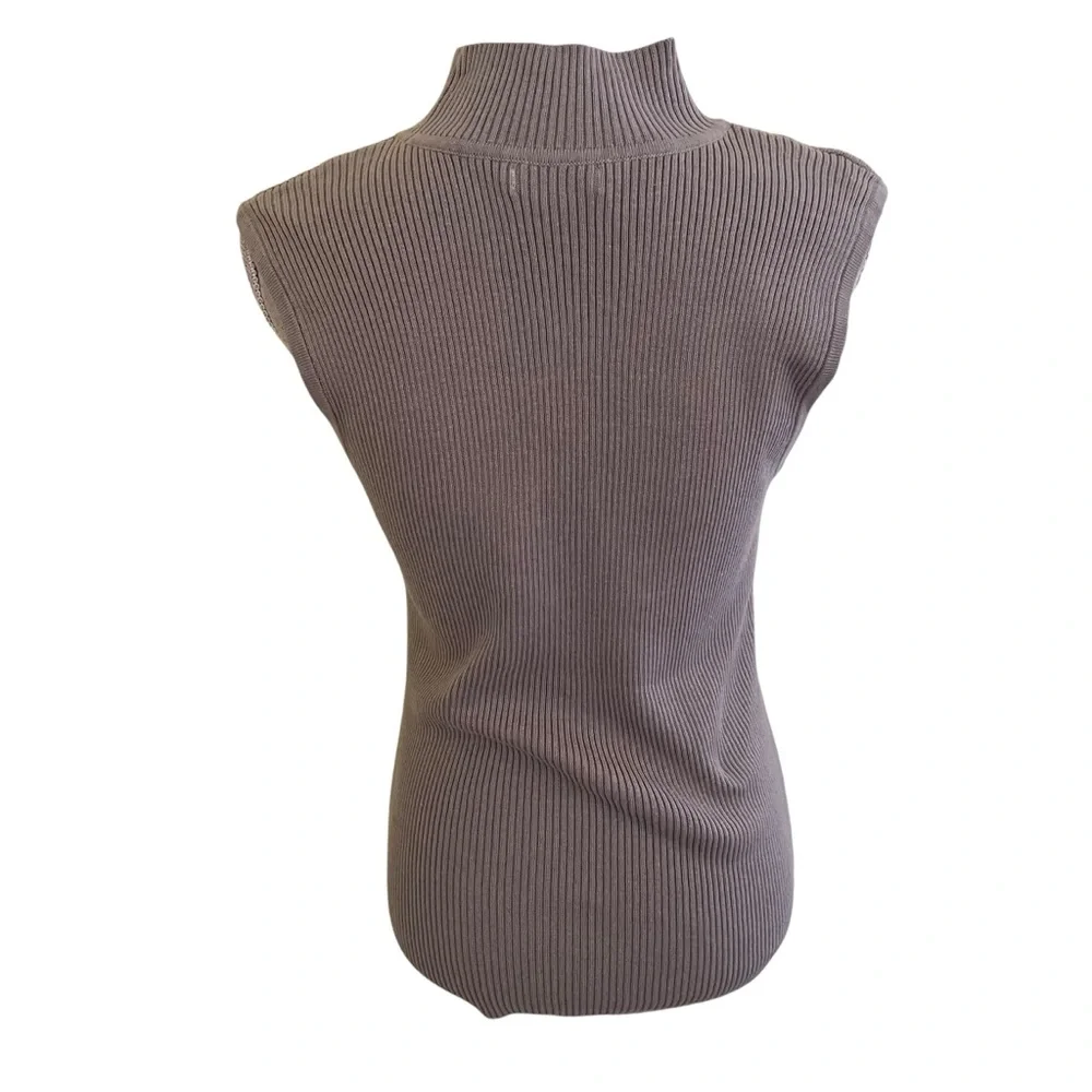 Spanner Grey Cotton-Blend Ribbed Knit Sleeveless Turtleneck Sweater XL